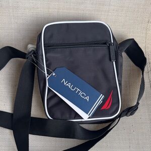 Nautica Black Crossbody Bag with Red Logo and White Piping